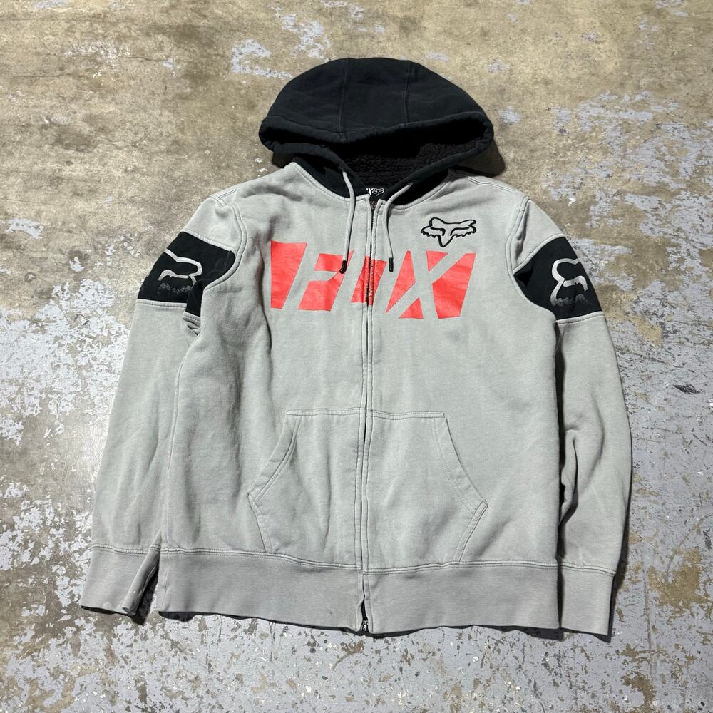 Y2K Fox Racing Sherpa Lined Zip Up Hoodie M